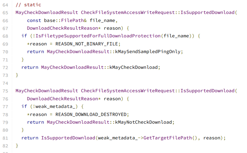 The trigger is not only the origin. Chromium also looks at the written file as an object with type, path, metadata and policy context.