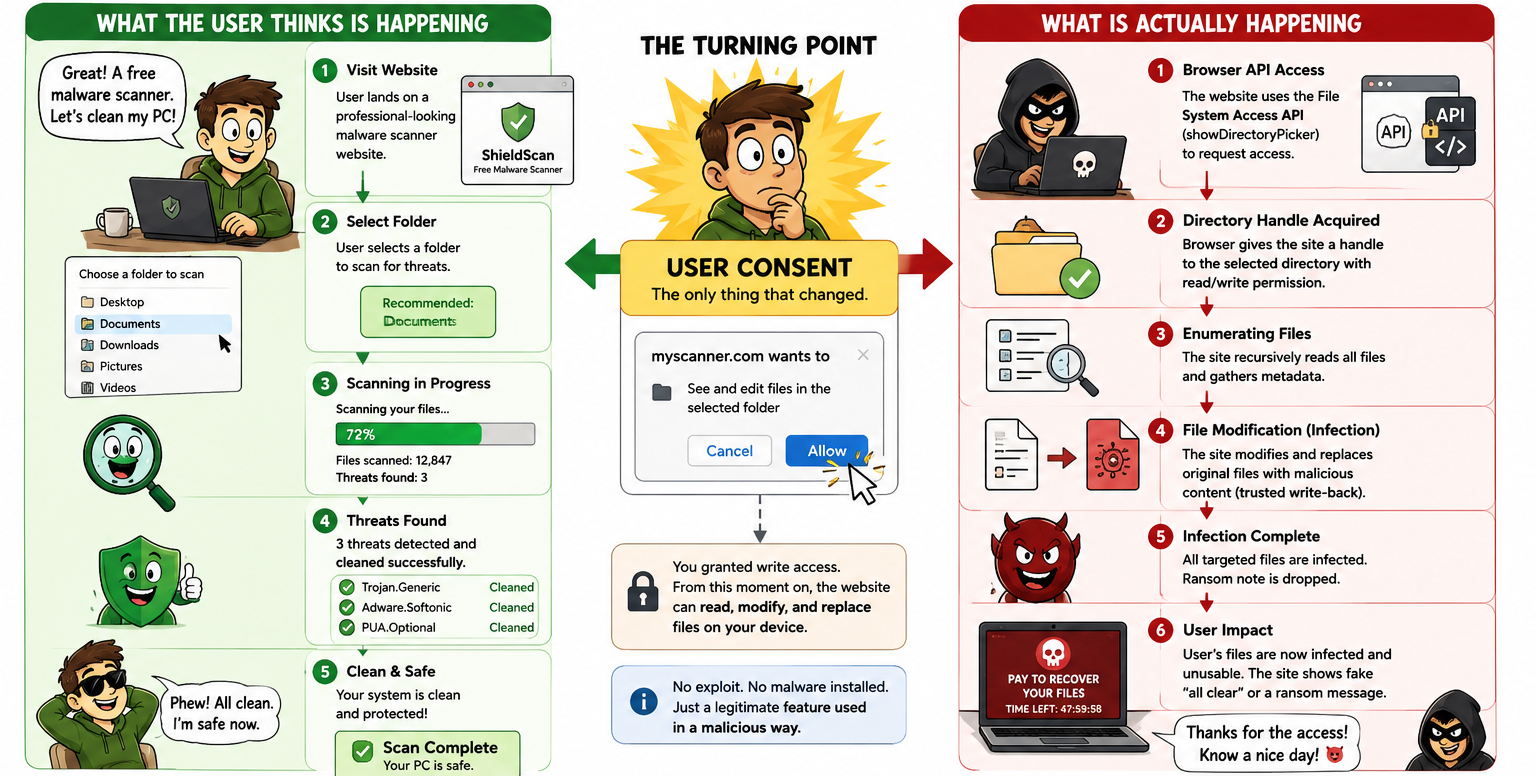 Rogue Sandbox overview: what the user believes versus what the browser actually authorizes